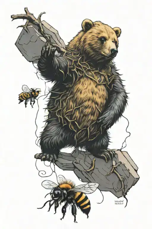 beehive bear tattoo design idea