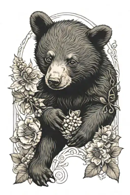 black bear cub holding beehive  tattoo design idea