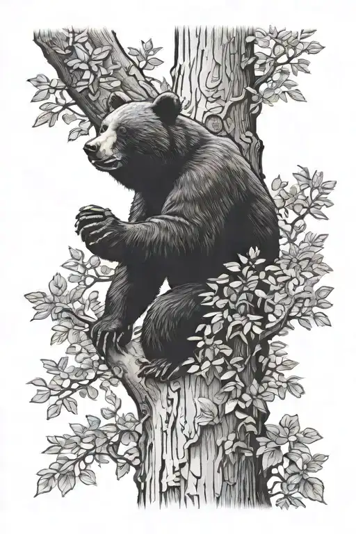 black bear reaching up to tree beehive tattoo design idea