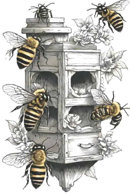 buck bees beehive honey tattoo design idea