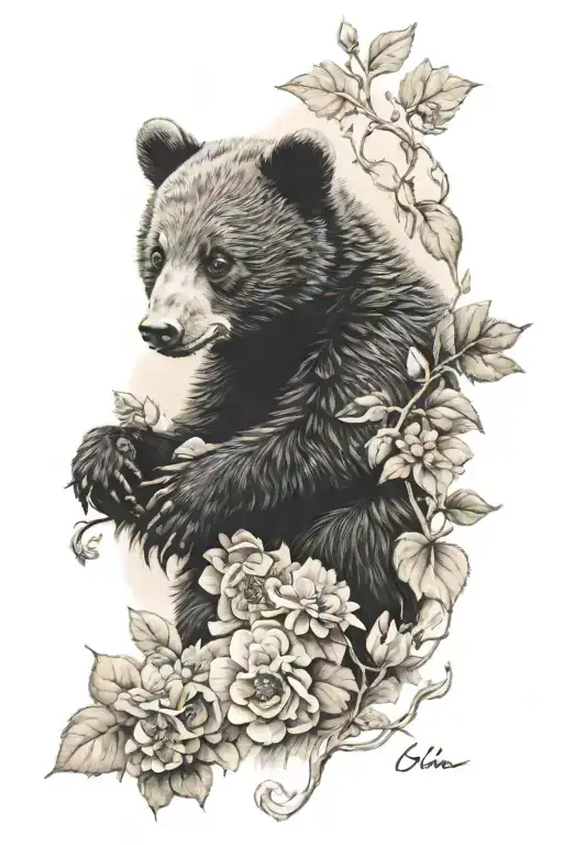 beehive black bear cub tattoo design idea