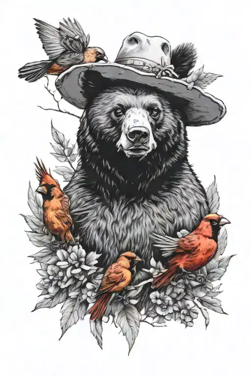 black bear beehive cardinals buck   tattoo design idea