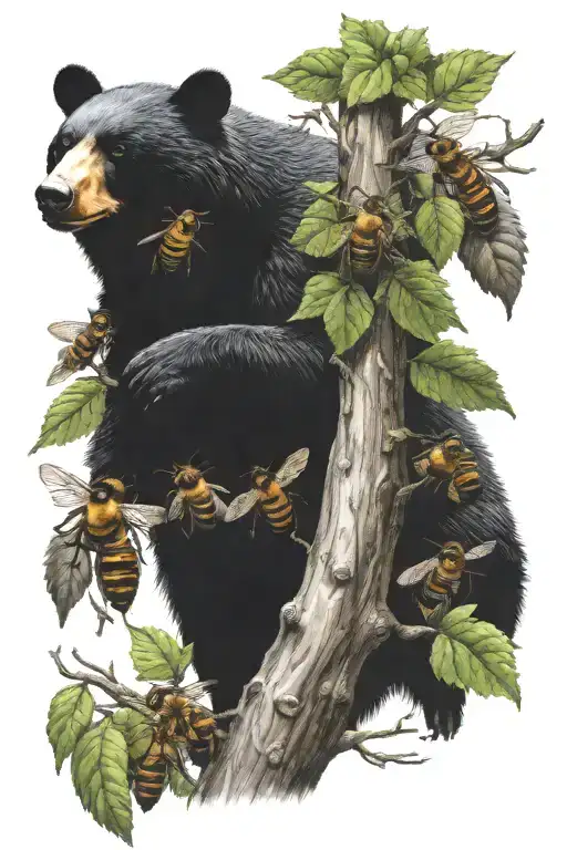 beehive bees in tree black bear tattoo design idea