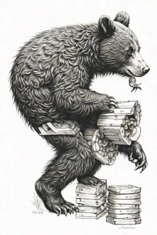 black bear cub holding beehive  tattoo design idea