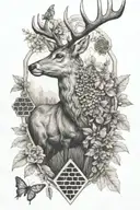 deer woodland bear cardinal bees honeycomb tattoo design idea