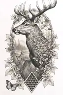 deer woodland bear cardinal bees honeycomb tattoo design idea