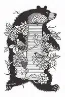 beehive bees black bear with  tree with cardinals  tattoo design idea