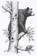 black bear honey  beehive hanging in tree tattoo design idea