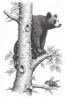 black bear honey  beehive hanging in tree tattoo design idea