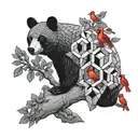 beehive bees black bear in tree with cardinals  tattoo design idea