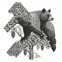 beehive bees black bear in tree with cardinals  tattoo design idea