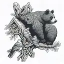 beehive bees black bear in tree with cardinals  tattoo design idea