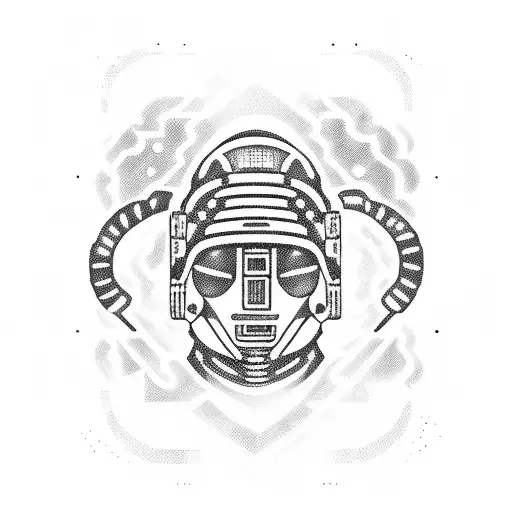 Mayan astronaut exploring a mystical temple tattoo design idea