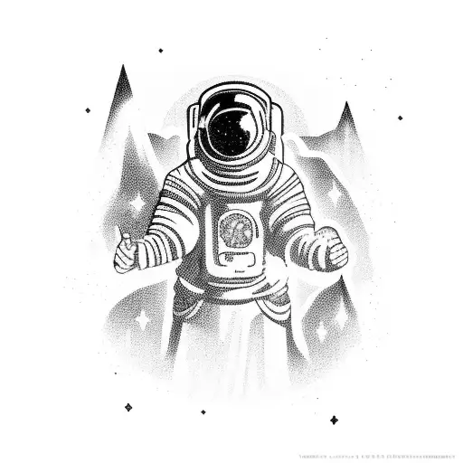 Mayan astronaut exploring a mystical temple tattoo design idea