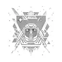 Mayan astronaut exploring a mystical temple tattoo design idea