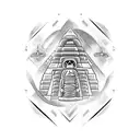 Mayan astronaut exploring a mystical temple tattoo design idea