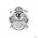 Mayan astronaut exploring a mystical temple tattoo design idea