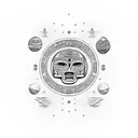 Traditional style tattoo of a Mayan calendar with a space-themed background tattoo design idea