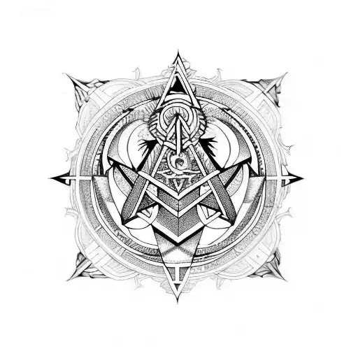 a dragon that incorporates free Masonic symbols and sacred geometry tattoo design idea