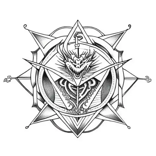 a dragon that incorporates free Masonic symbols and sacred geometry tattoo design idea