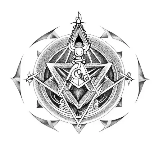 a dragon that incorporates free Masonic symbols and sacred geometry tattoo design idea