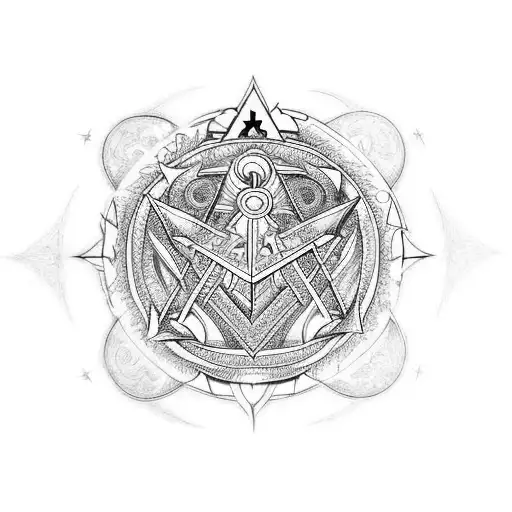 a dragon that incorporates free Masonic symbols and sacred geometry tattoo design idea