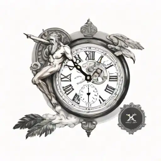 greek mythology Kronos father of time and god of war, clock, high resolution 8k  tattoo design idea