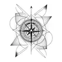 compass with arrow and abstract plant vines tattoo design idea