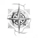 compass with arrow and abstract plant vines tattoo design idea