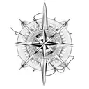 compass with arrow and abstract plant vines tattoo design idea