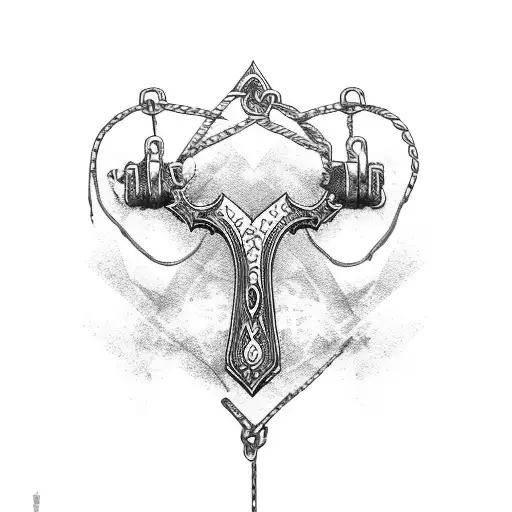 axe with broken chains tattoo design idea