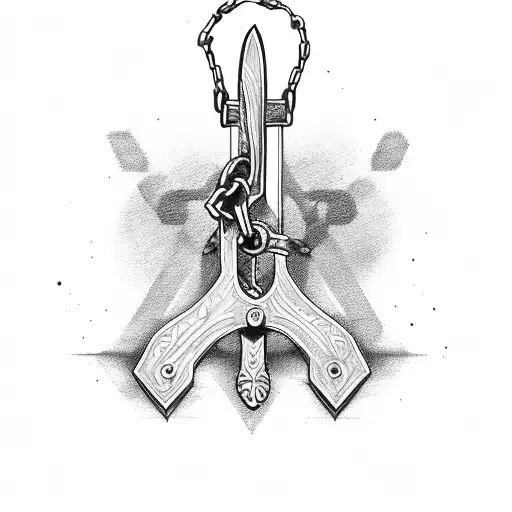 axe with broken chains tattoo design idea