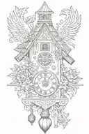 cuckoo clock German with edelweiss surrounding and chimney roof tattoo design idea
