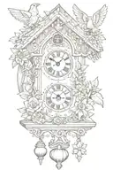 cuckoo clock German with edelweiss surrounding and chimney roof tattoo design idea