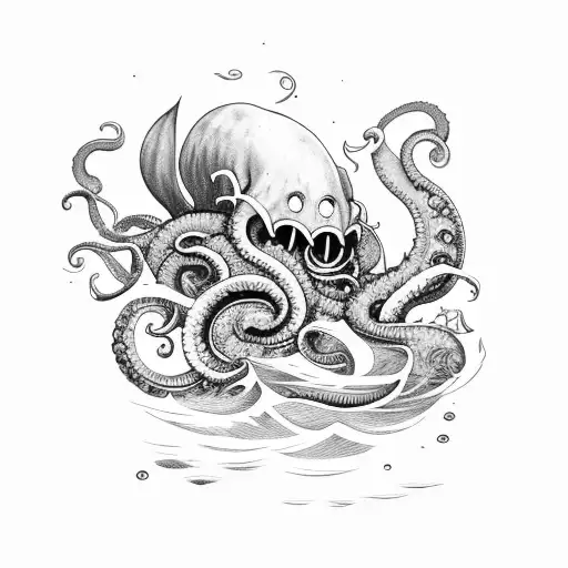 kraken sea monster sinking ship in storm tattoo design idea