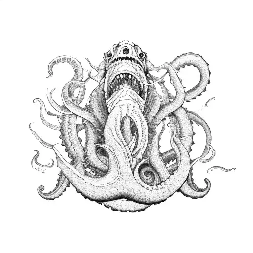 kraken sea monster sinking ship in storm tattoo design idea