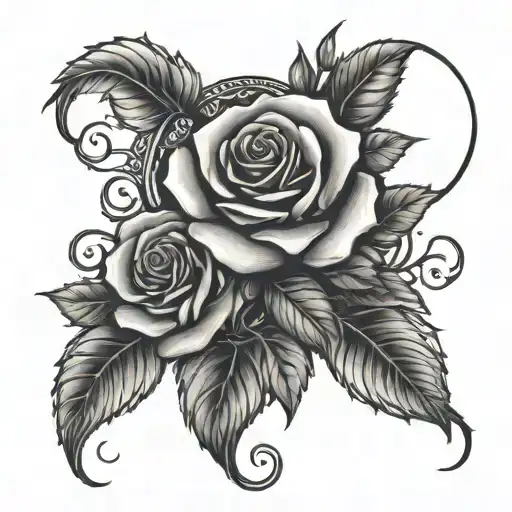straight line of vines and roses and moon tattoo design idea
