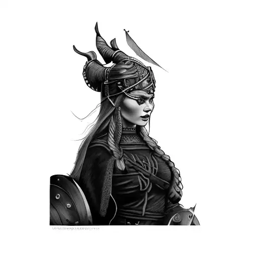 a woman in a viking costume tattoo design idea