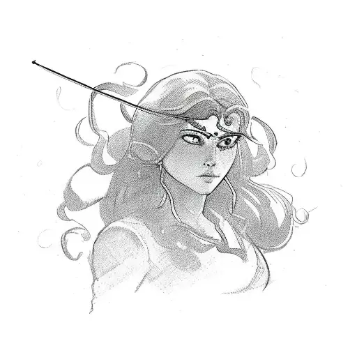 full growth woman archer with a bow tattoo design idea