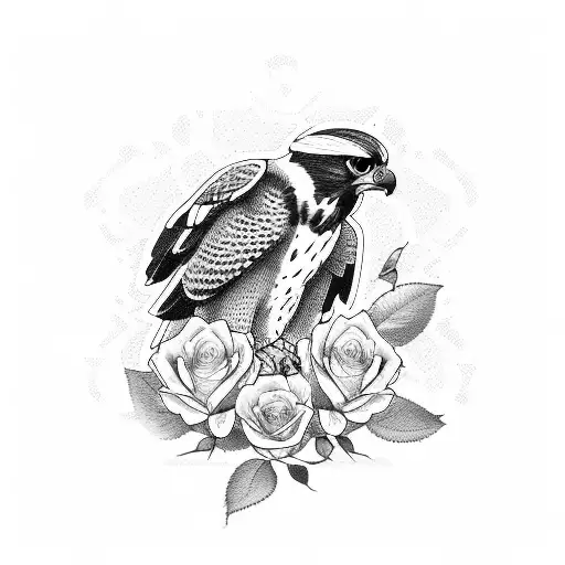 falcon with roses  tattoo design idea