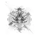 An abstract design combining elements of martial arts movements and cybernetic patterns, creating a dynamic and futuristic tattoo tattoo design idea