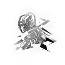 An abstract design combining elements of martial arts movements and cybernetic patterns, creating a dynamic and futuristic tattoo tattoo design idea