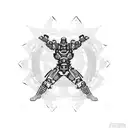 An abstract design combining elements of martial arts movements and cybernetic patterns, creating a dynamic and futuristic tattoo tattoo design idea