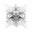 An abstract design combining elements of martial arts movements and cybernetic patterns, creating a dynamic and futuristic tattoo tattoo design idea