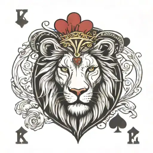 rectangular king of hearts playing card but one face is a lion and the other face is a lamb  tattoo design idea