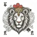 rectangular king of hearts playing card but one face is a lion and the other face is a lamb  tattoo design idea