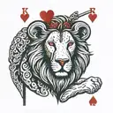 rectangular king of hearts playing card but one face is a lion and the other face is a lamb  tattoo design idea