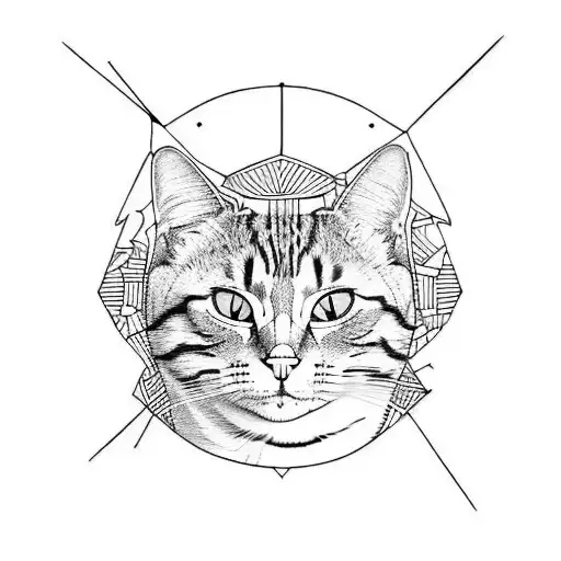 techno cat tattoo design idea