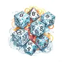 poly hedral dice with small universes inside surrounded by swirling light and colour  tattoo design idea