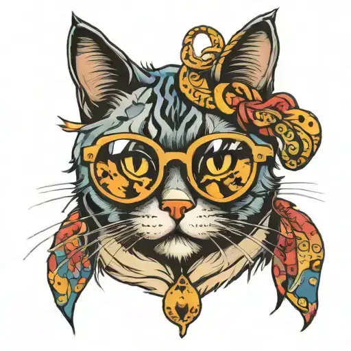 cool cat with glasses tattoo design idea